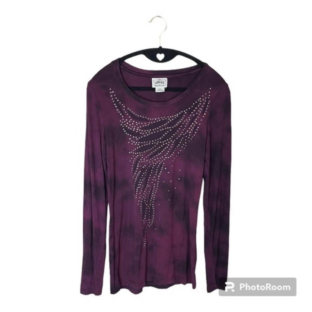 Ariat Burgundy Maroon Long Sleeve Top with Mesh Cutouts and Rhinestones Small